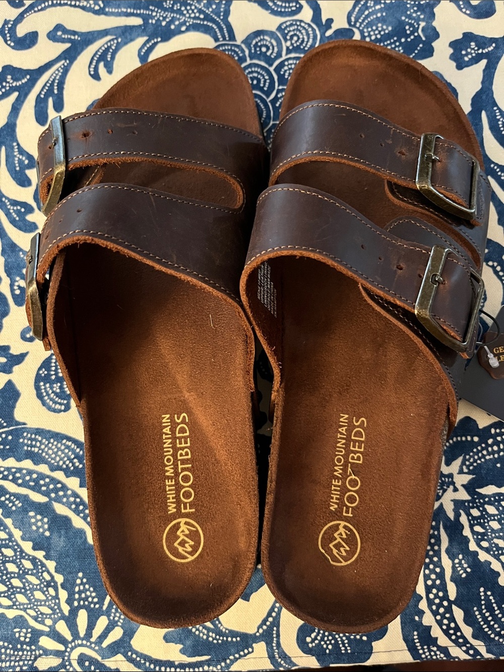 White Mountain Men's Dark Brown Double Strap Buckle Footbed Sandals